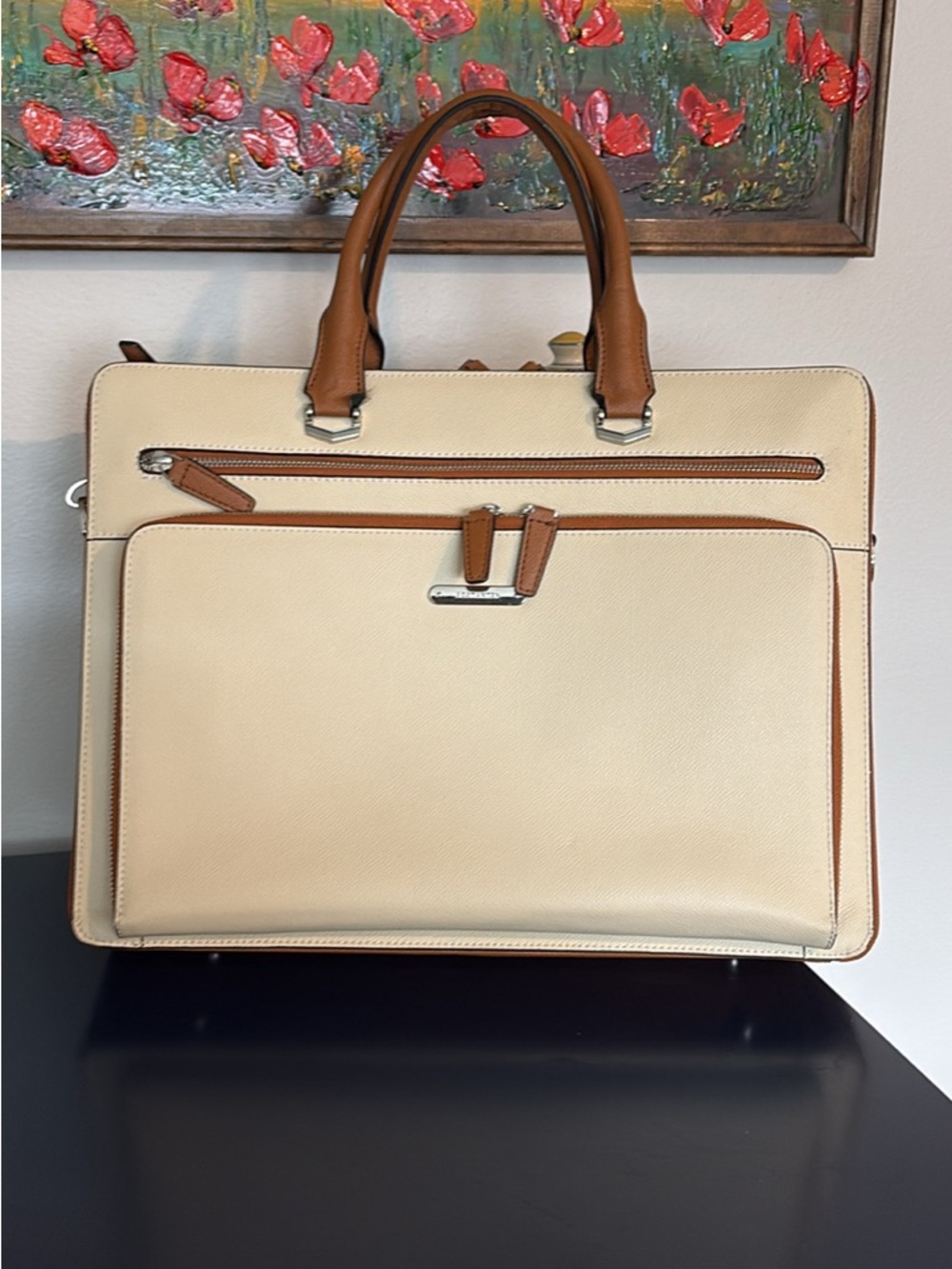 Cream and Tan Large Purse/Bag/ Briefcase